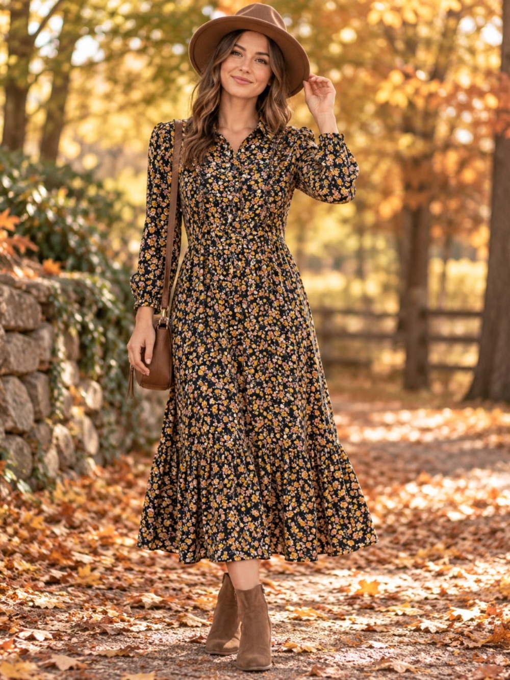 Downeast Black Floral Ruffle Long Sleeve Maxi Dress